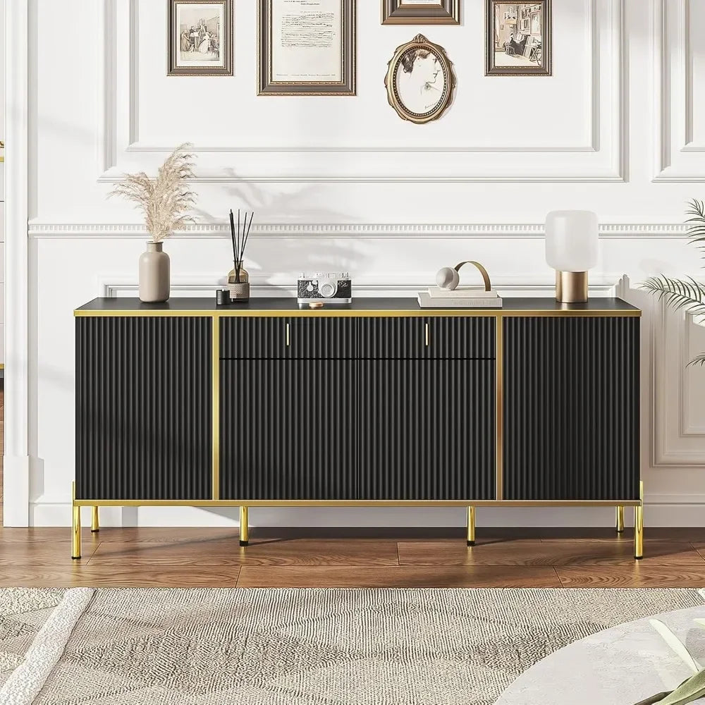 60" Modern Sideboard Buffet Cabinet Fluted Storage Adjustable Shelves