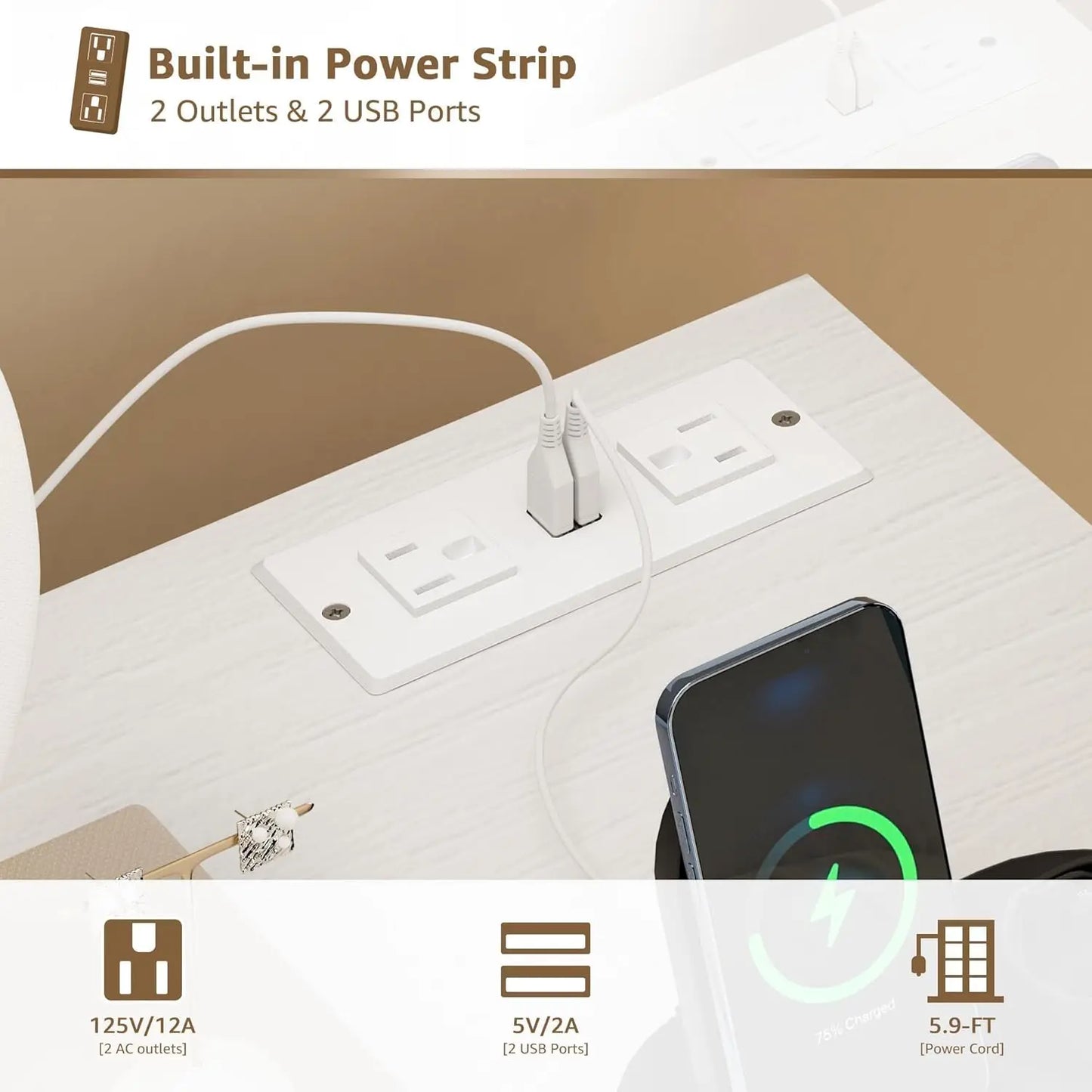 Ljustra Vanity Desk with Lighted Mirror and Chair 8 Drawers Power Outlet