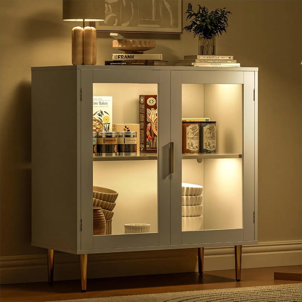 Buffet Cabinet with LED Lights Modern Sideboard 2 Doors Adjustable Shelf