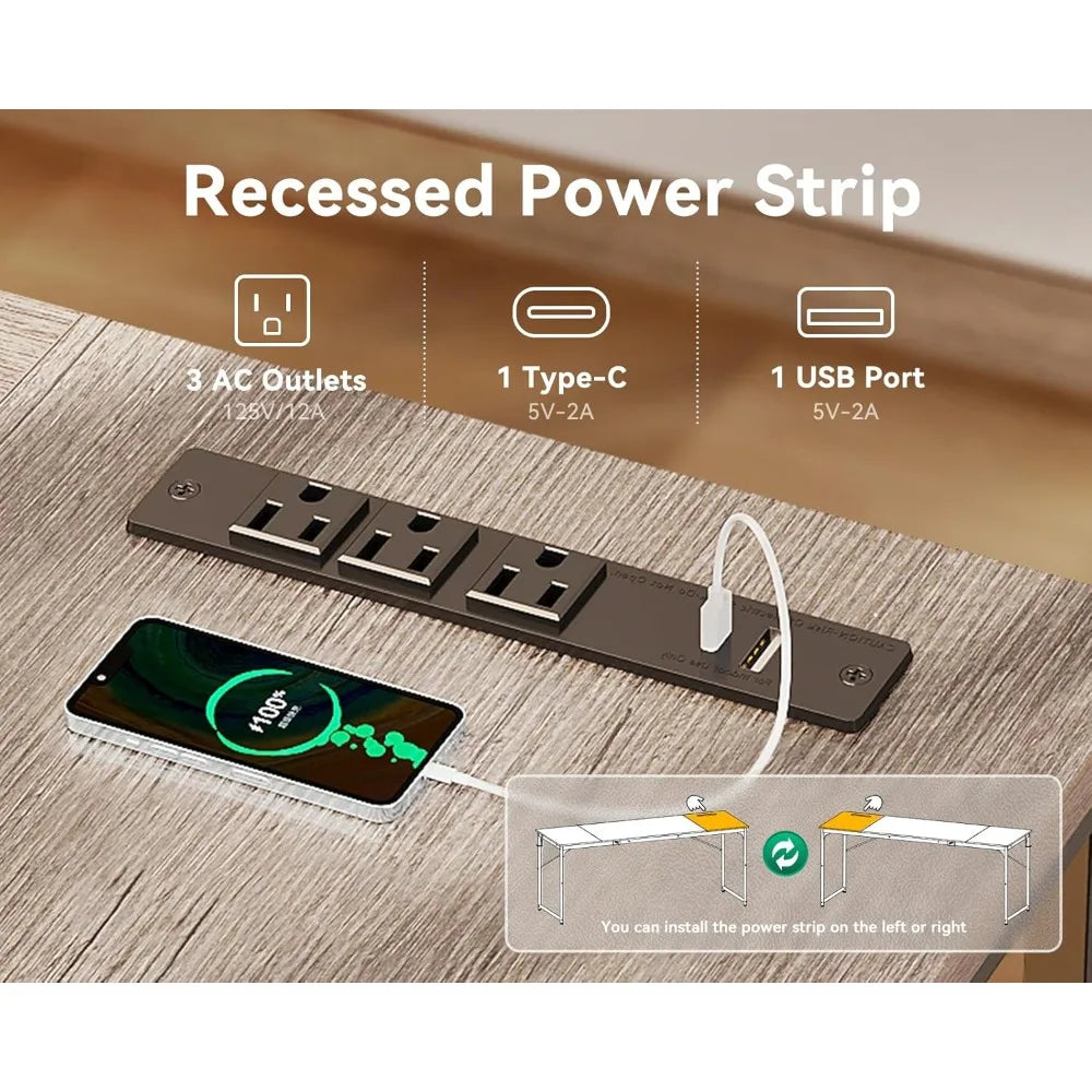 Large Computer Desk with USB Ports Home Office Study Writing Desk