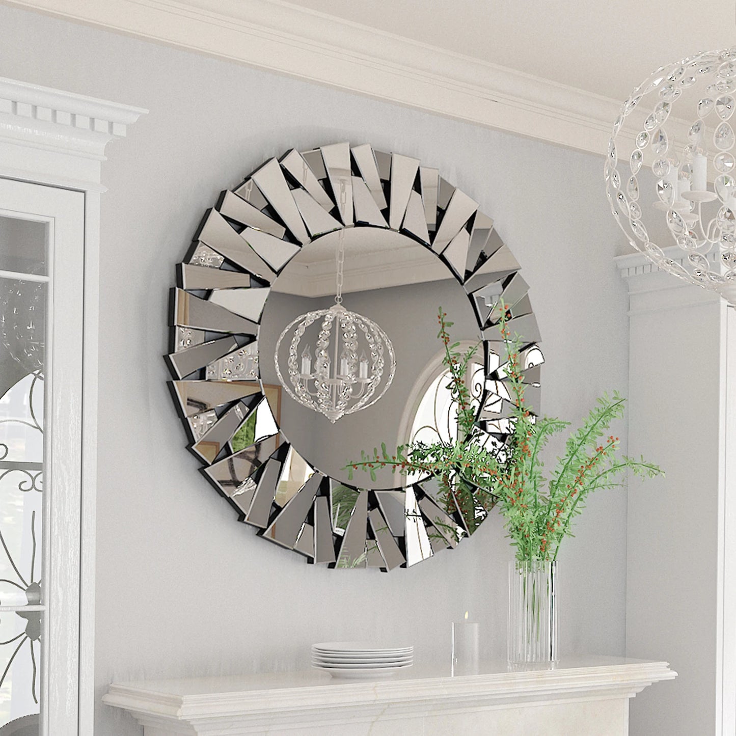 32 Inch Decorative Round Sunburst Wall Mirror Modern Home Decor Accent