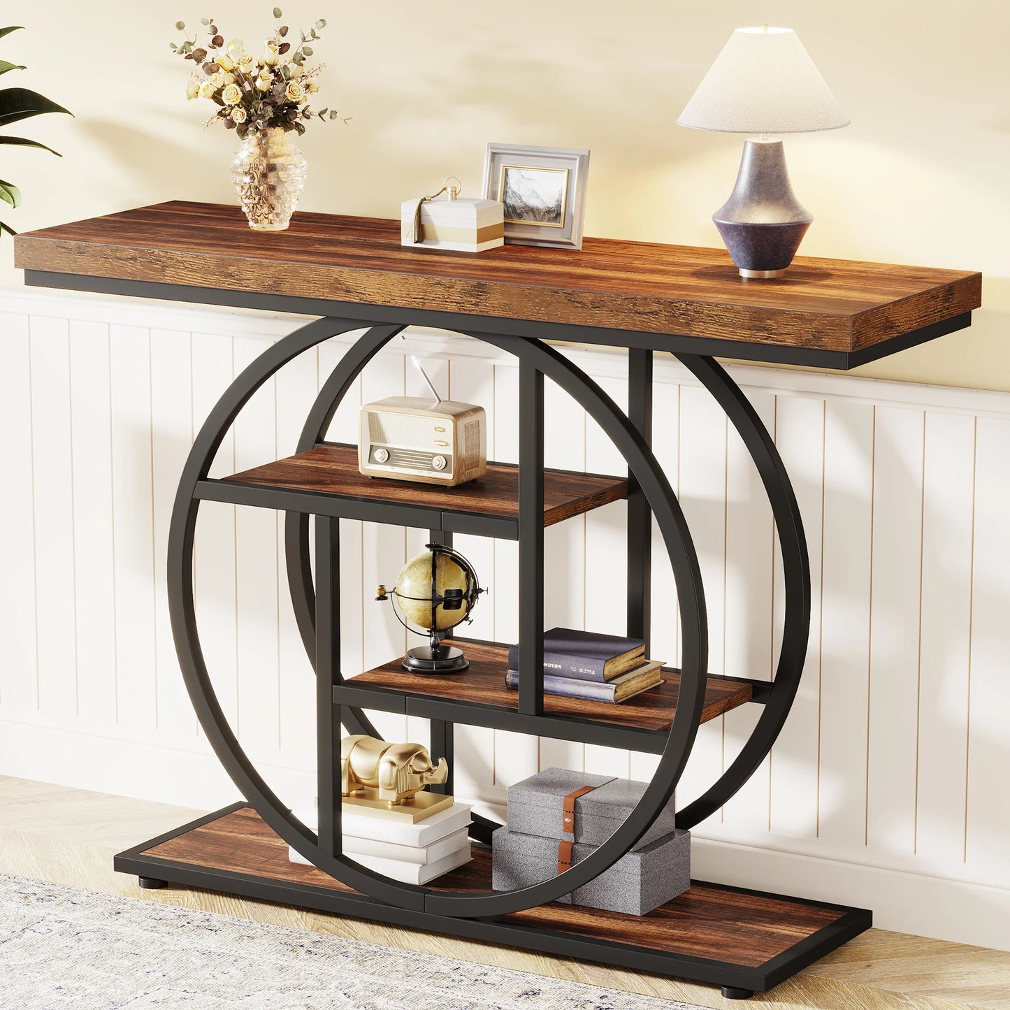 Console Table 4-Tier Entryway Table Industrial Sofa Table Living Room