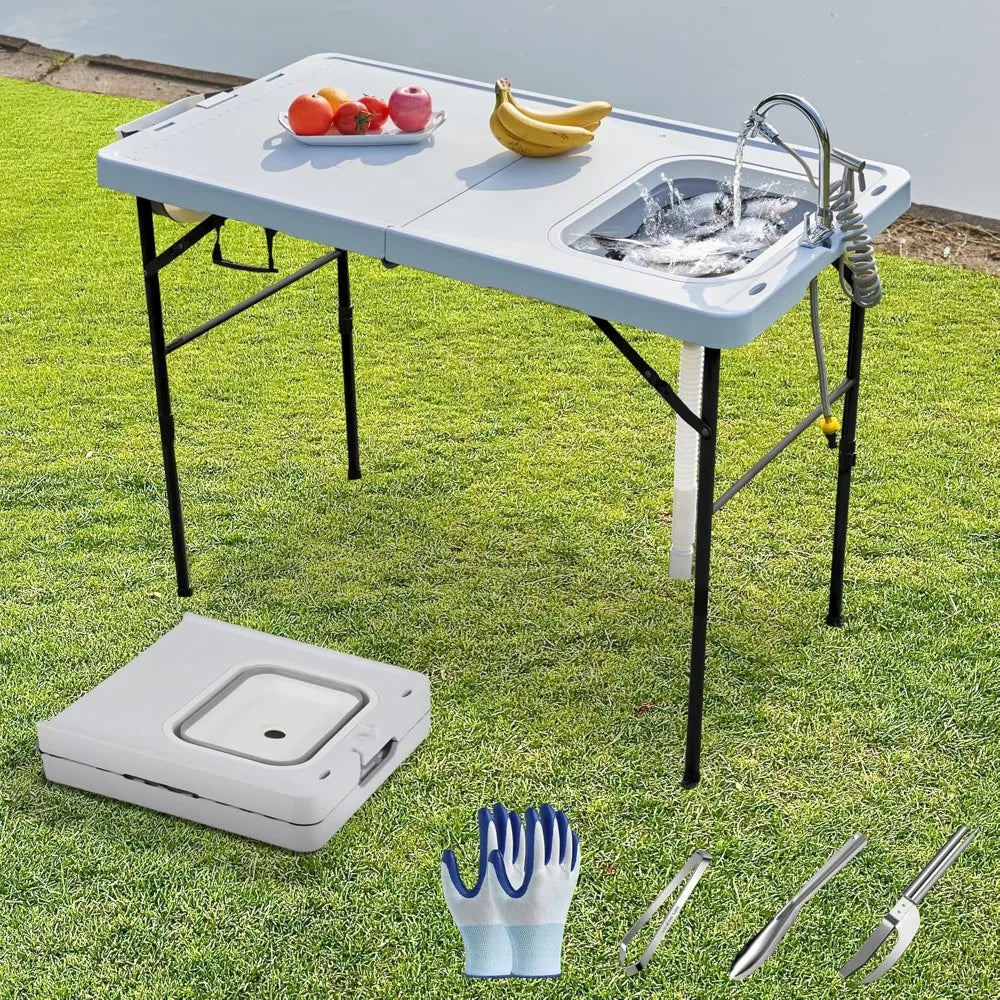 Portable Fish Cleaning Table with Sink and Faucet for Camping