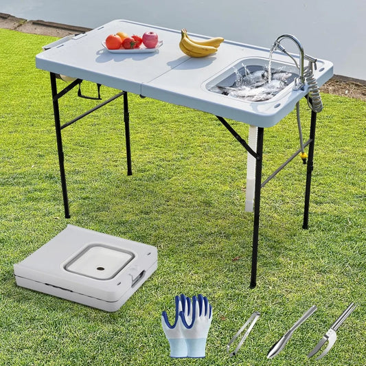 Portable Fish Cleaning Table with Sink and Faucet for Camping