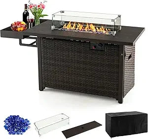52 Inch Outdoor Propane Fire Pit Gas Table 50000 BTU Wicker Patio