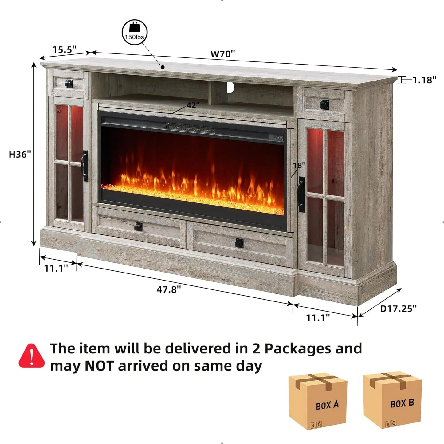 Fireplace TV Stand for 80 Inch TV Farmhouse Entertainment Center LED Lights