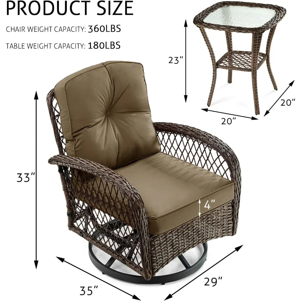 3 Pieces Patio Furniture Set Outdoor Swivel Glider Rocker Wicker Bistro Set