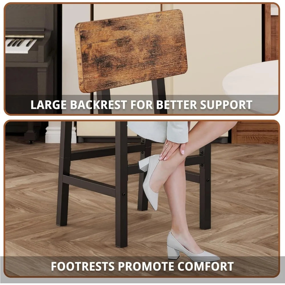 Bar Stools Set of 2 PU Upholstered Stools with Backrest and Footrest