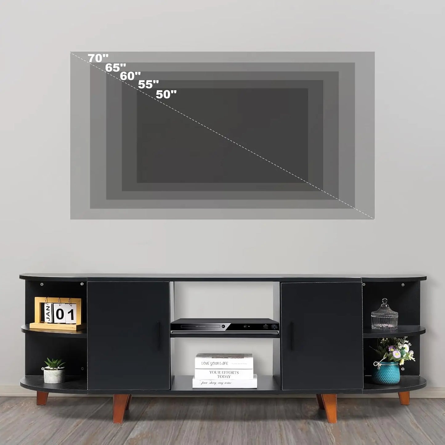 Farmhouse TV Stand for 65-70 Inch TV Modern Mid Century Media Console