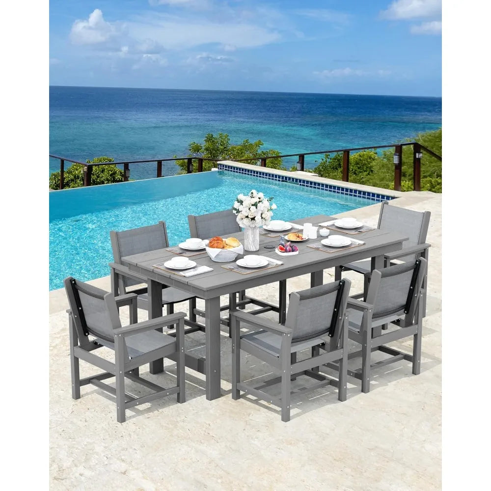 7 Piece Outdoor Dining Set for 6 with Umbrella Hole Rectangular Table