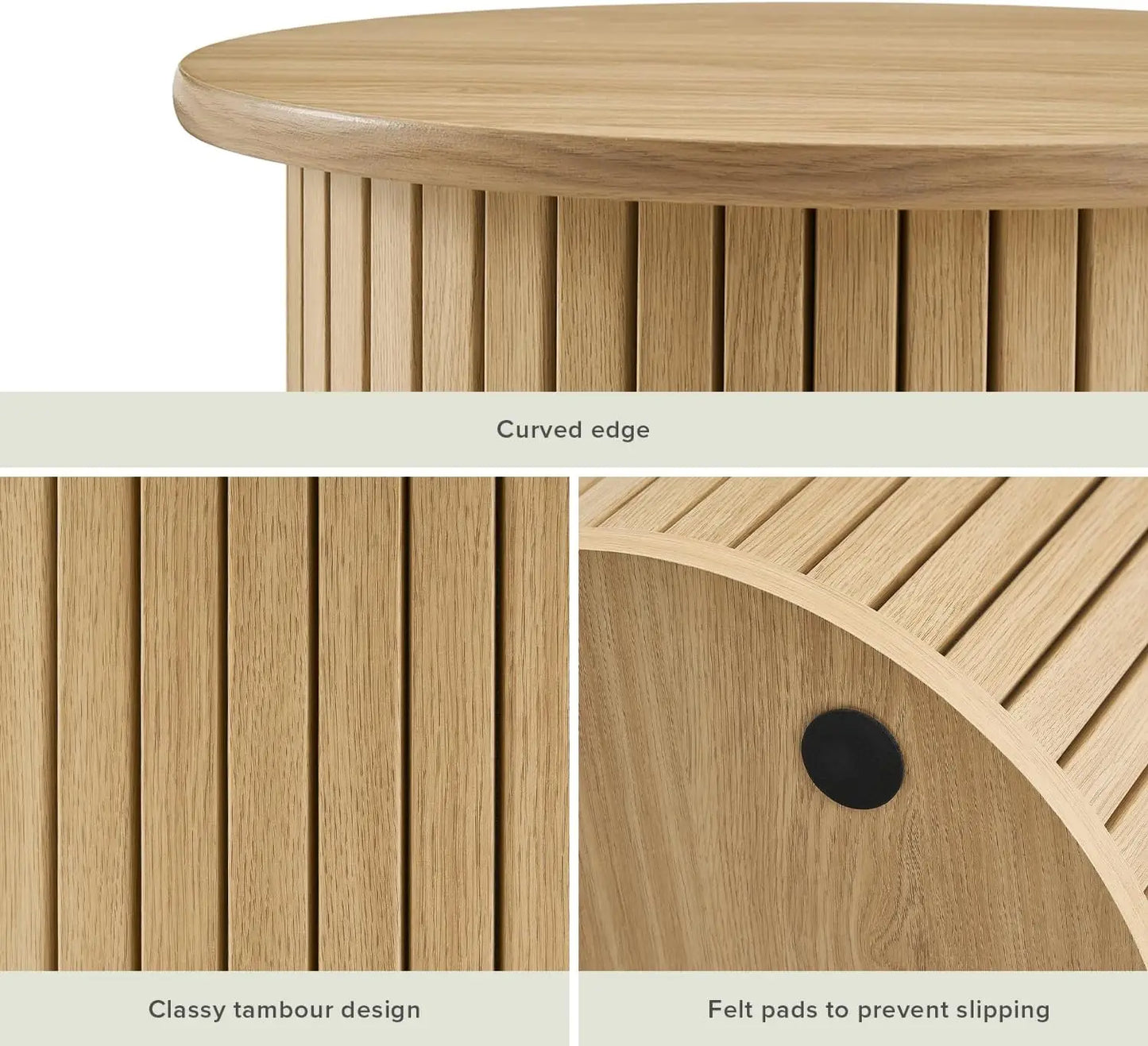 Quin Pedestal Side Table Tambour Round Fluted Accent Table Nightstand