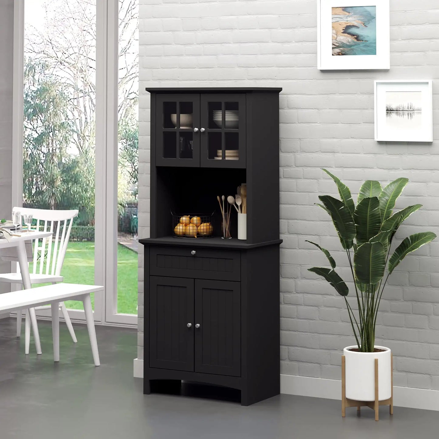 Elegant Buffet Hutch Kitchen Pantry Storage Cabinet with Microwave Space