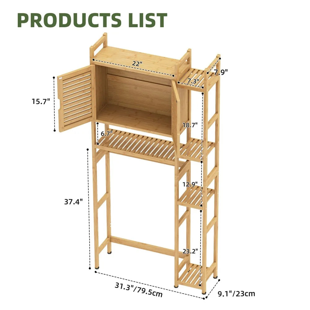 Bamboo Over The Toilet Bathroom Storage Cabinet Rack 4 Tier Shelves