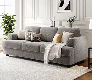 89" Bouclé Sofa Couch, Deep Seat Cloud 3 Seater Sofa with Storage & Wood Frame