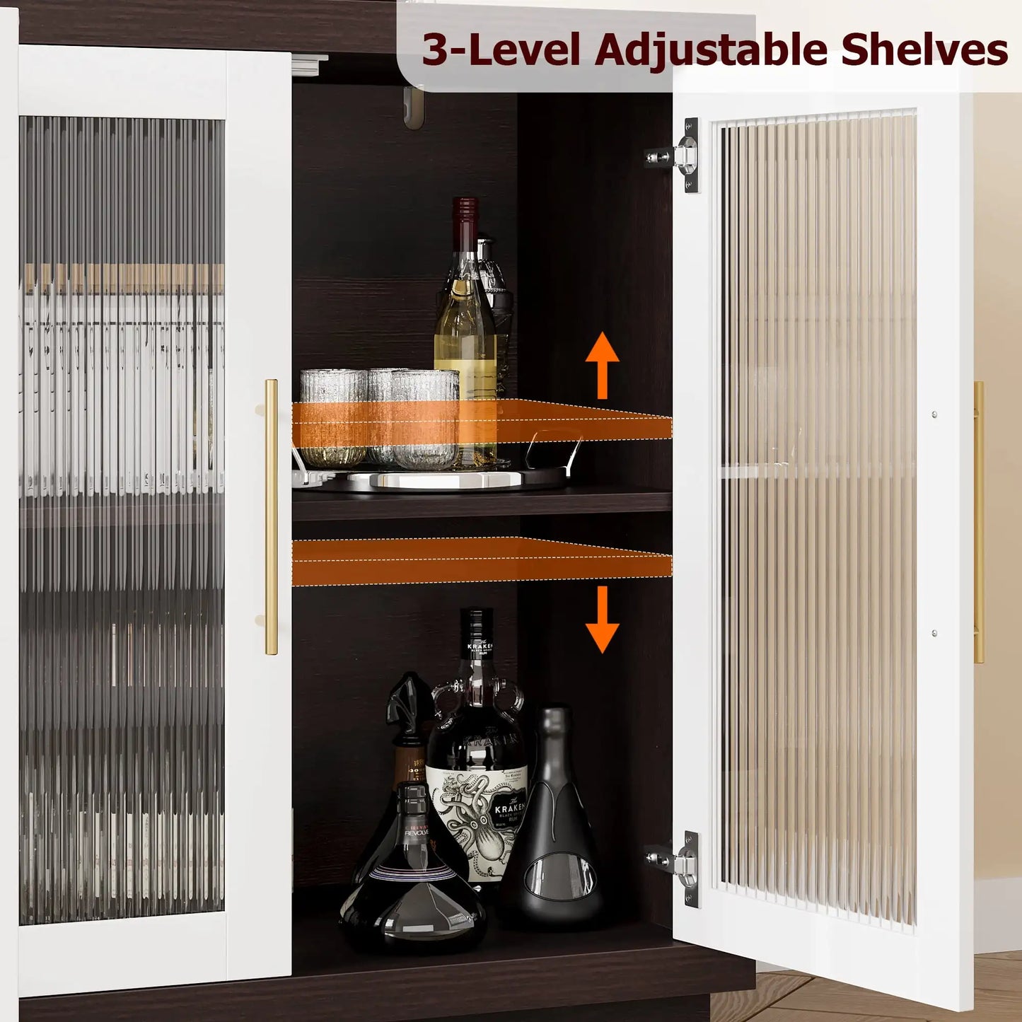 55.1" Modern Sideboard Buffet Fluted Glass Doors Accent Cabinet TV Stand