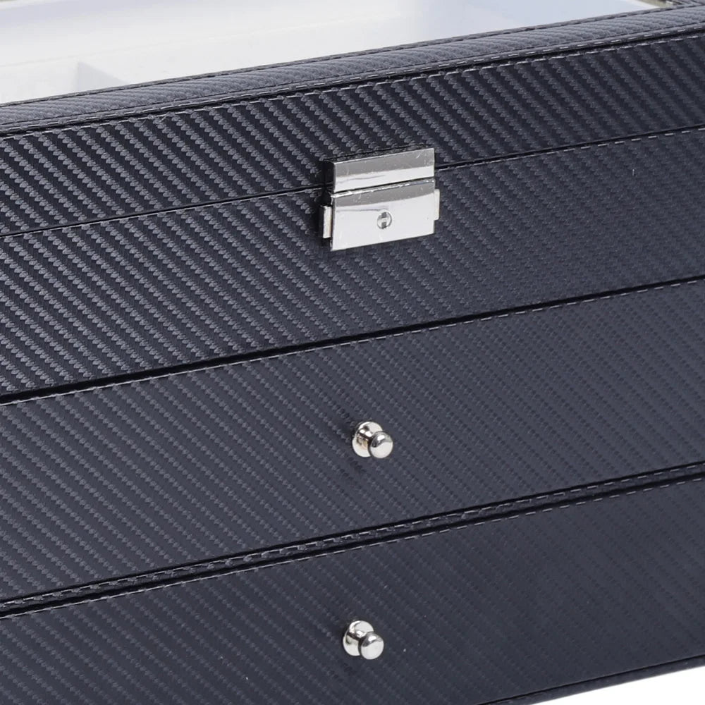 18-Grid Carbon Fiber Eyeglass Case Modern Sunglasses Storage Box