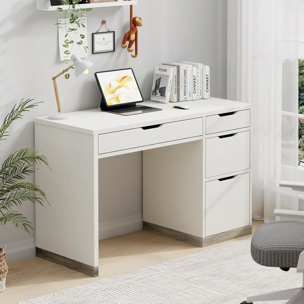 48 Inch White Desk with Drawers Small Computer Study Desk for Kids