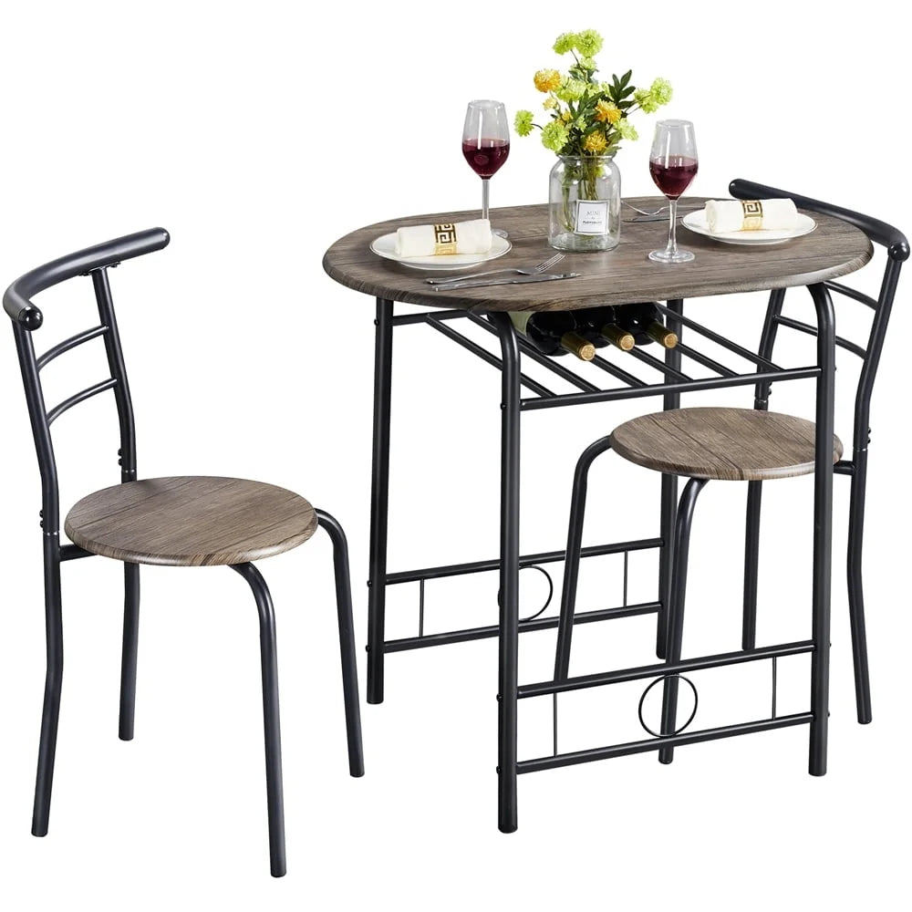 3 Piece Round Dining Table Set with Storage Rack for Kitchen Apartment Office