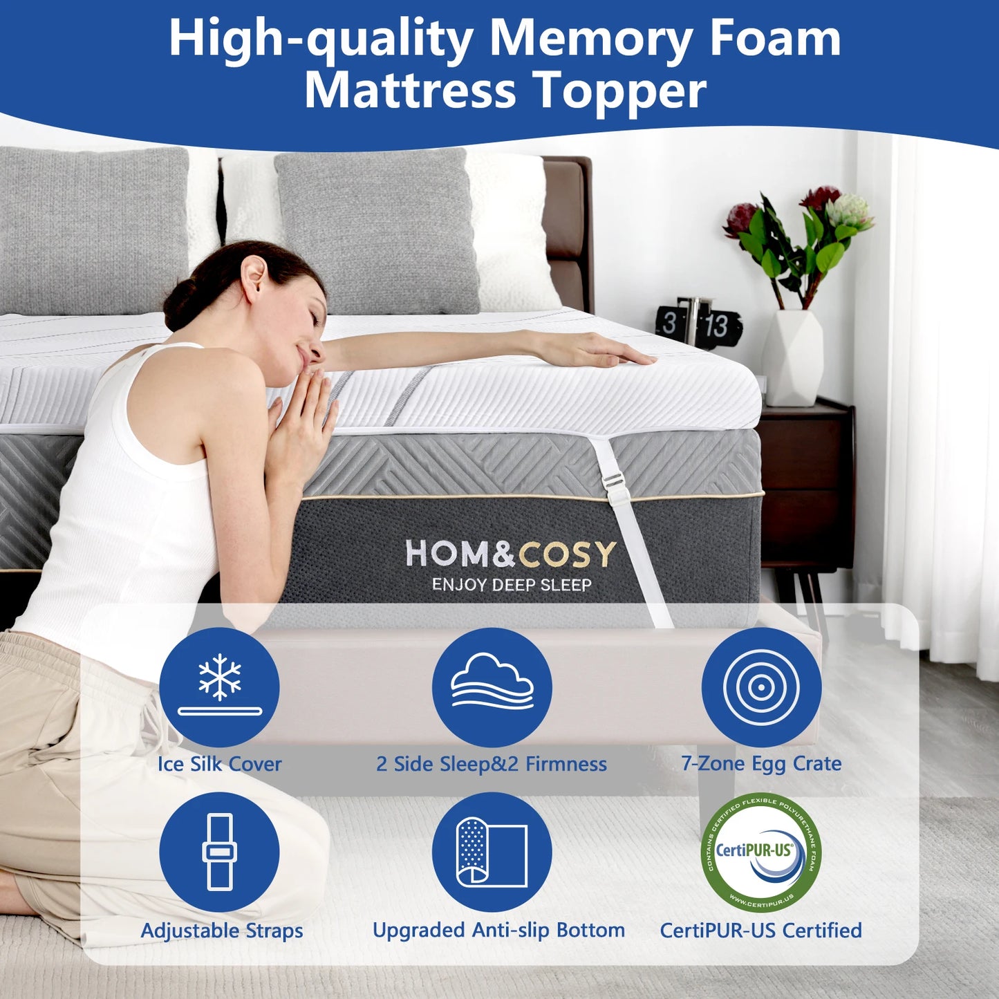 Ljustra 4-Inch Cooling Gel Memory Foam Mattress Topper for Pain Relief
