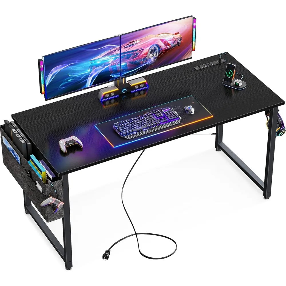 Small Desk with USB Port Power Outlets Compact Modern Computer Desk