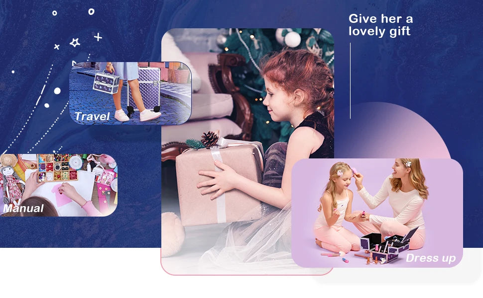 Ljustra Portable Unicorn Makeup Case with Lock Mirror and Trays Storage Box