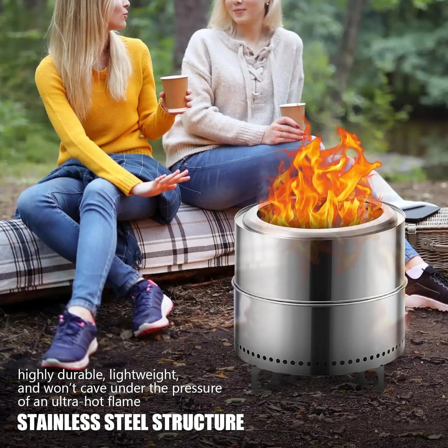19 Inch Smokeless Fire Pit Stainless Steel Wood Burning Outdoor Fireplace