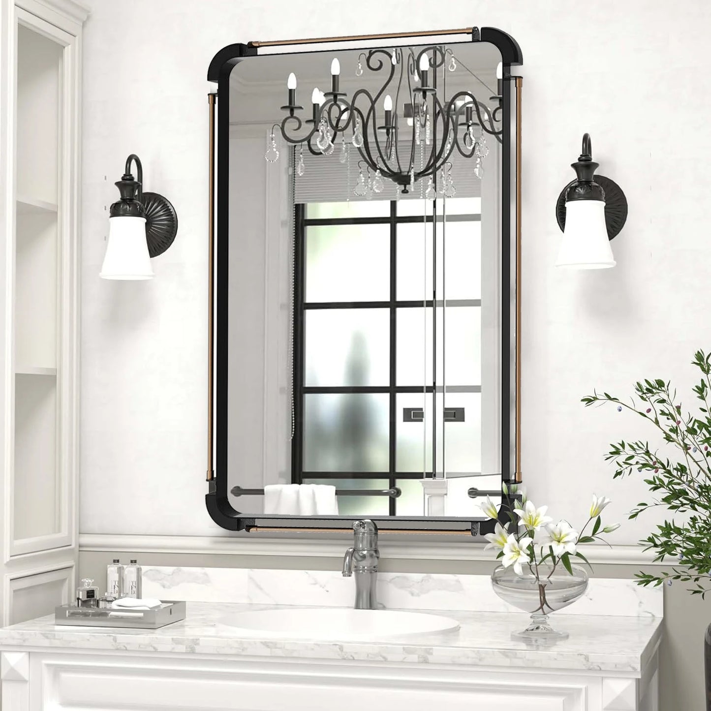 Vintage Wall Mounted Decorative Accent Mirror Industrial Style 90cm