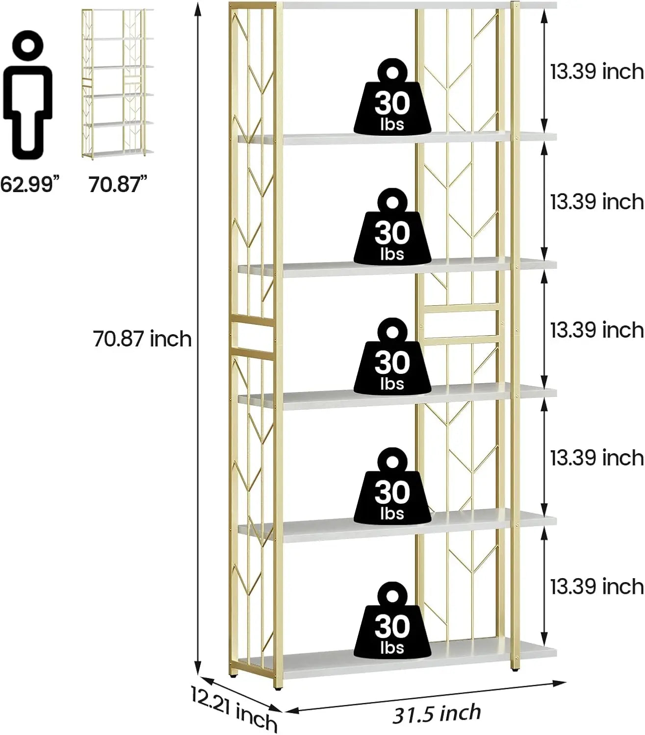 6 Tier Bookshelf Modern Storage Rack Tall Standing Bookcase Metal Frame