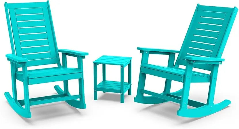 Outdoor Rocking Chair Set 3-Piece with 2 Chairs and Side Table Black