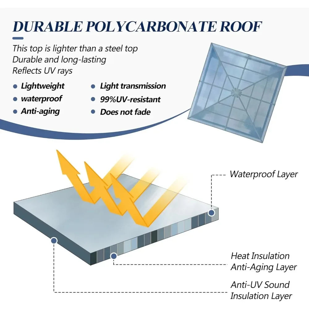 Hardtop Outdoor Gazebo Polycarbonate Roof Metal Frame Garden Tent