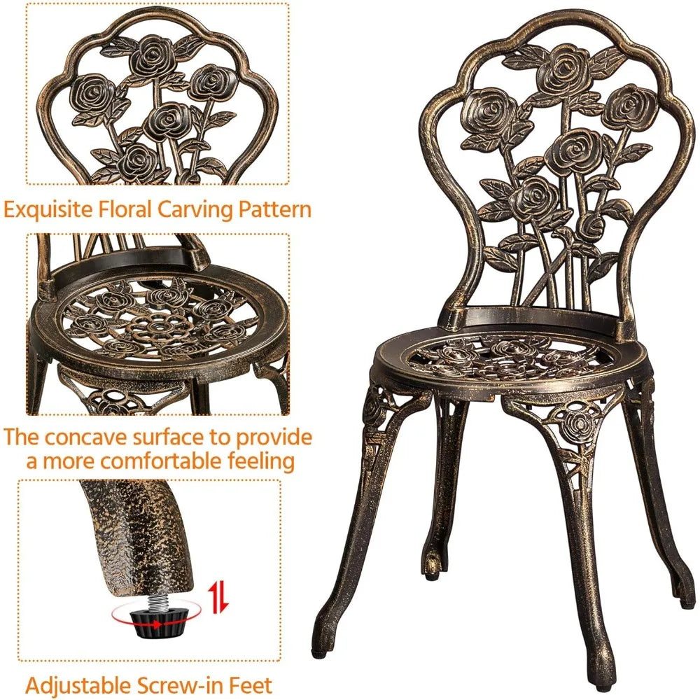 3-Piece Outdoor Bistro Set with Rose Design for Balcony and Garden