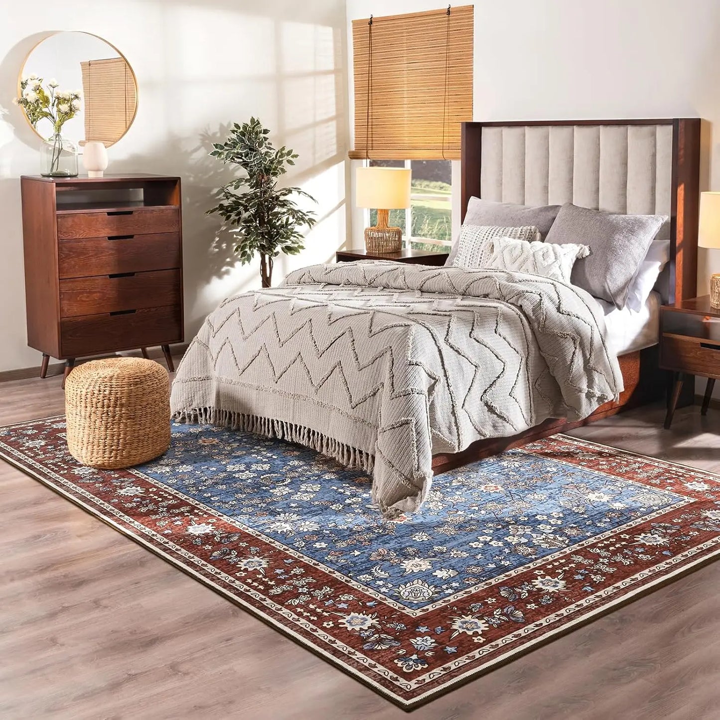 Ljustra Washable Area Rug Vintage Floral Print Non Slip Soft Carpet