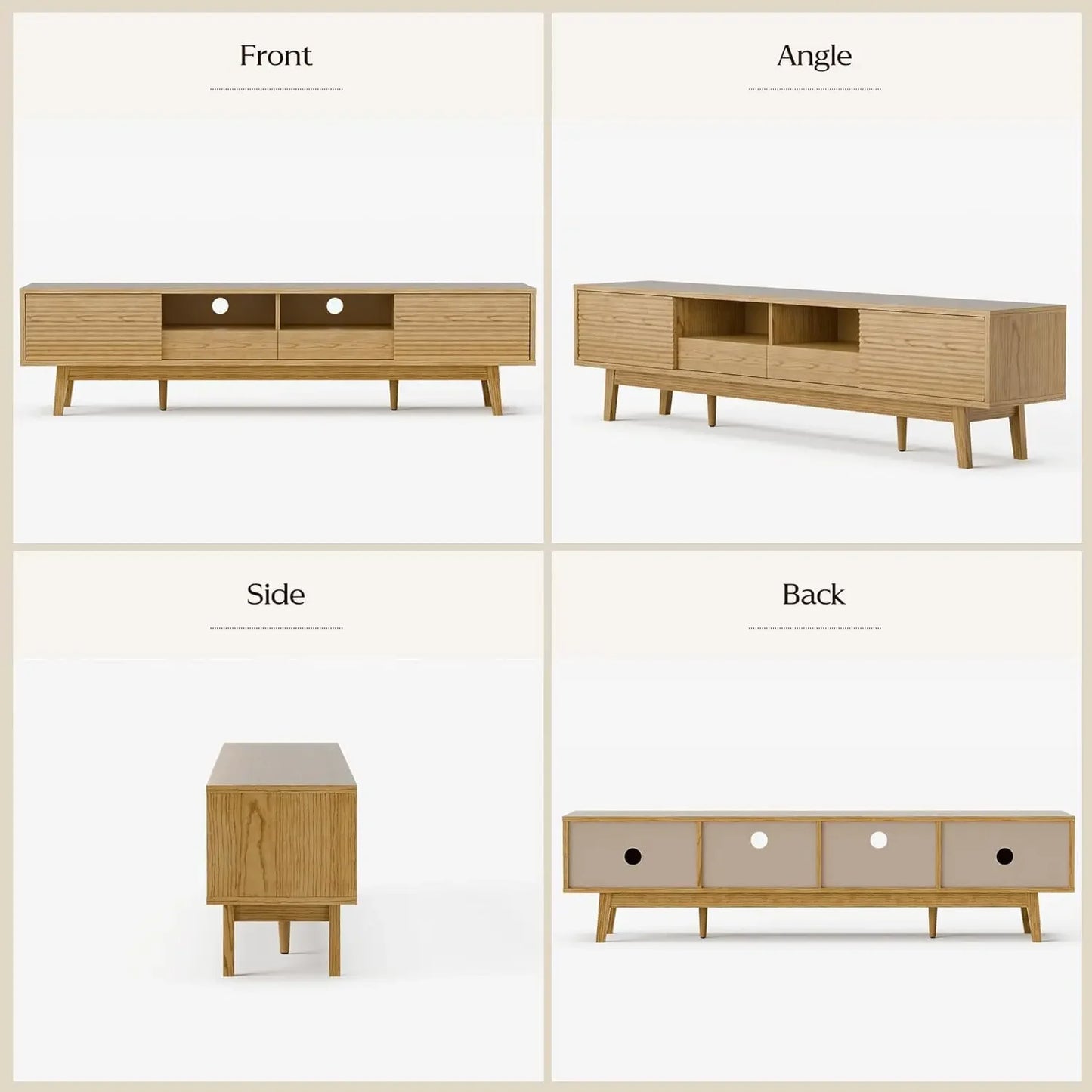 70 Inch Mid Century Modern TV Console Low Profile Media Stand Oak