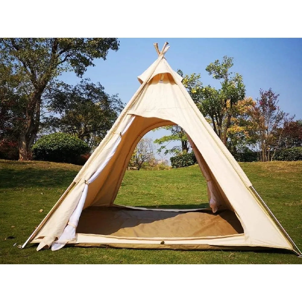 7x7x6.5 Outdoor Cotton Canvas 2-3 Person Bell Teepee Tent Camping