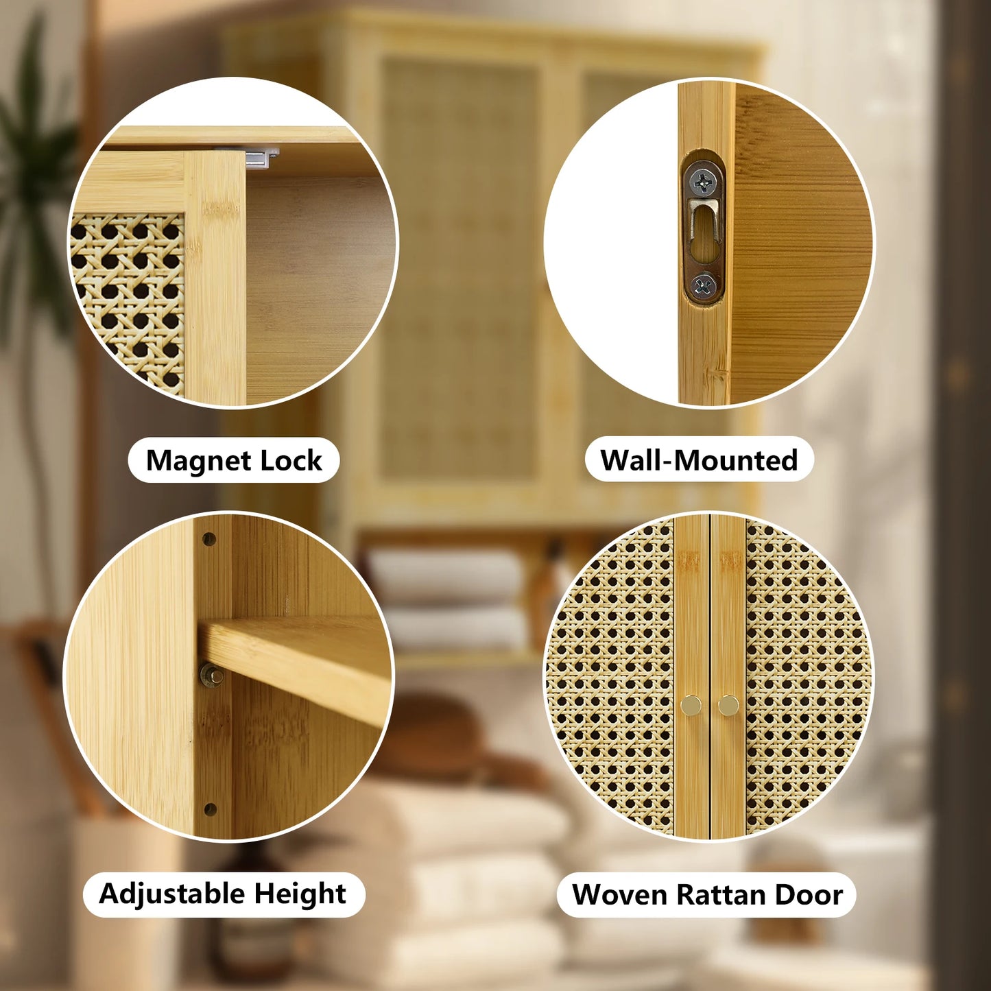 Ljustra Solid Wood Bamboo Bathroom Wall Cabinet Storage Organizer