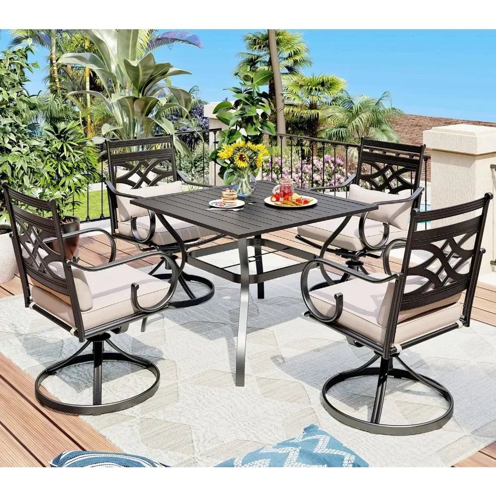 5 Piece Patio Dining Set Swivel Chairs Square Table Outdoor Furniture