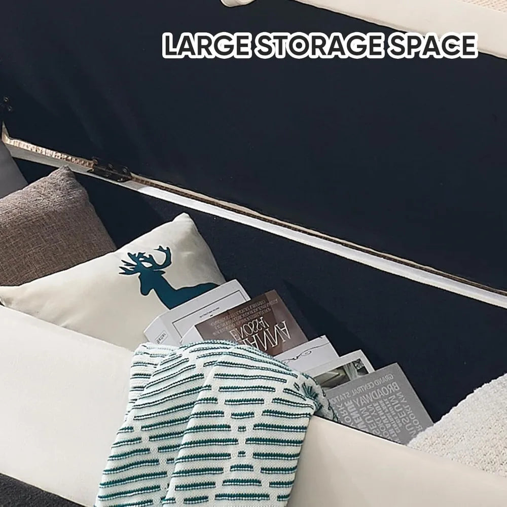 65 Inch Storage Ottoman Bench Tufted Upholstered End of Bed Furniture