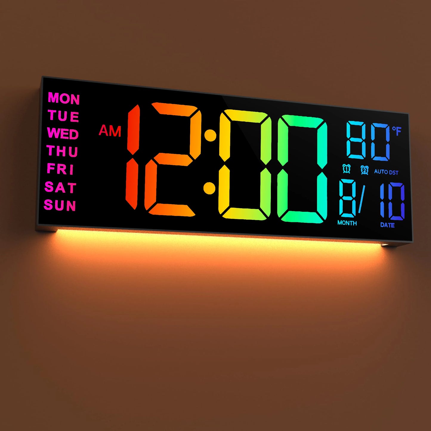 Large Digital Wall Clock LED Display Remote Alarm Temperature RGB