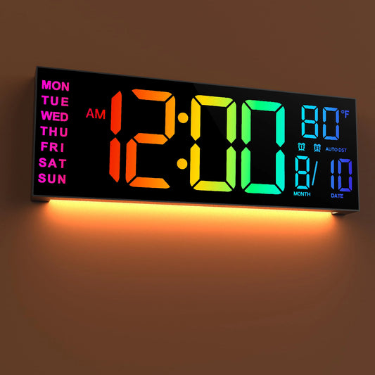 Large Digital Wall Clock LED Display Remote Alarm Temperature RGB