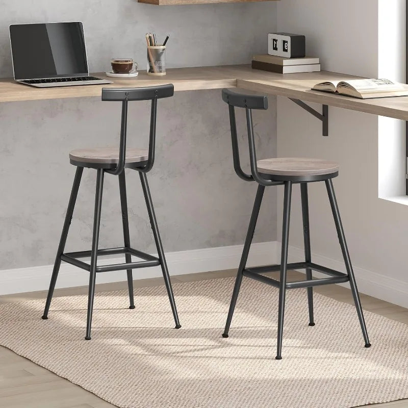 Bar Stools Set of 2 with Backrest and Footrest 26 Inch Tall Adjustable