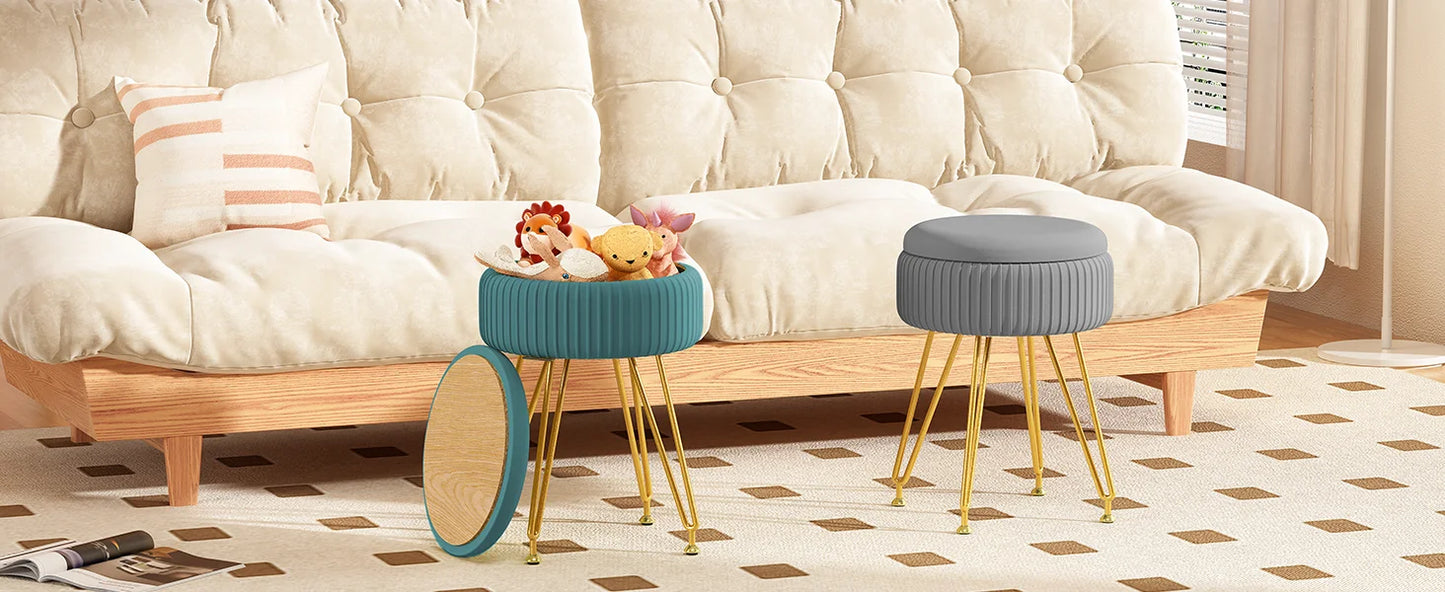 Redlife Velvet Vanity Stool Chair with Storage Makeup Footrest Living Room