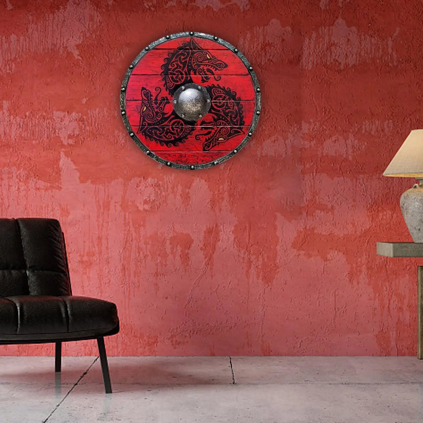 Unique Handcrafted Viking Wolf Warrior Wooden Shield Wall Decor