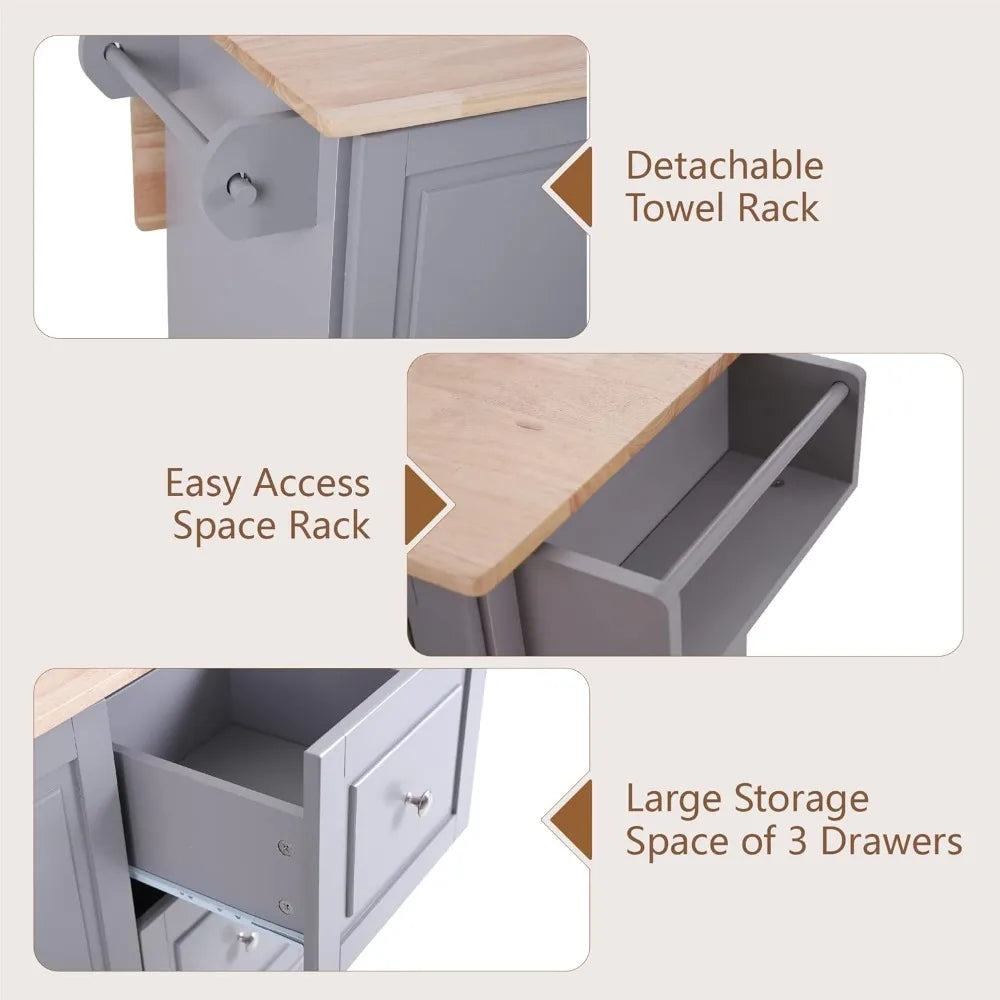 Rolling Kitchen Island on Wheels with Drop Leaf and Storage Drawers
