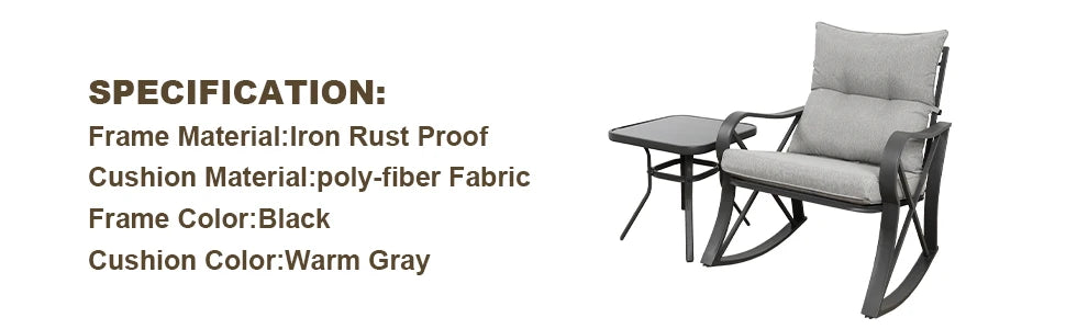 3 Piece Bistro Set Patio Rocking Chairs Glass-Top Table Outdoor Furniture
