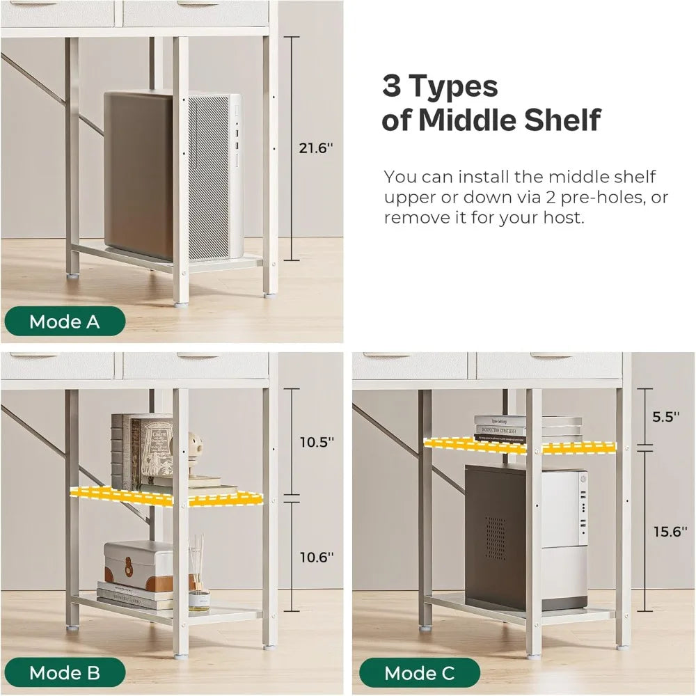 Computer Desk with 6 Drawers Reversible Shelves Corner Office Desk