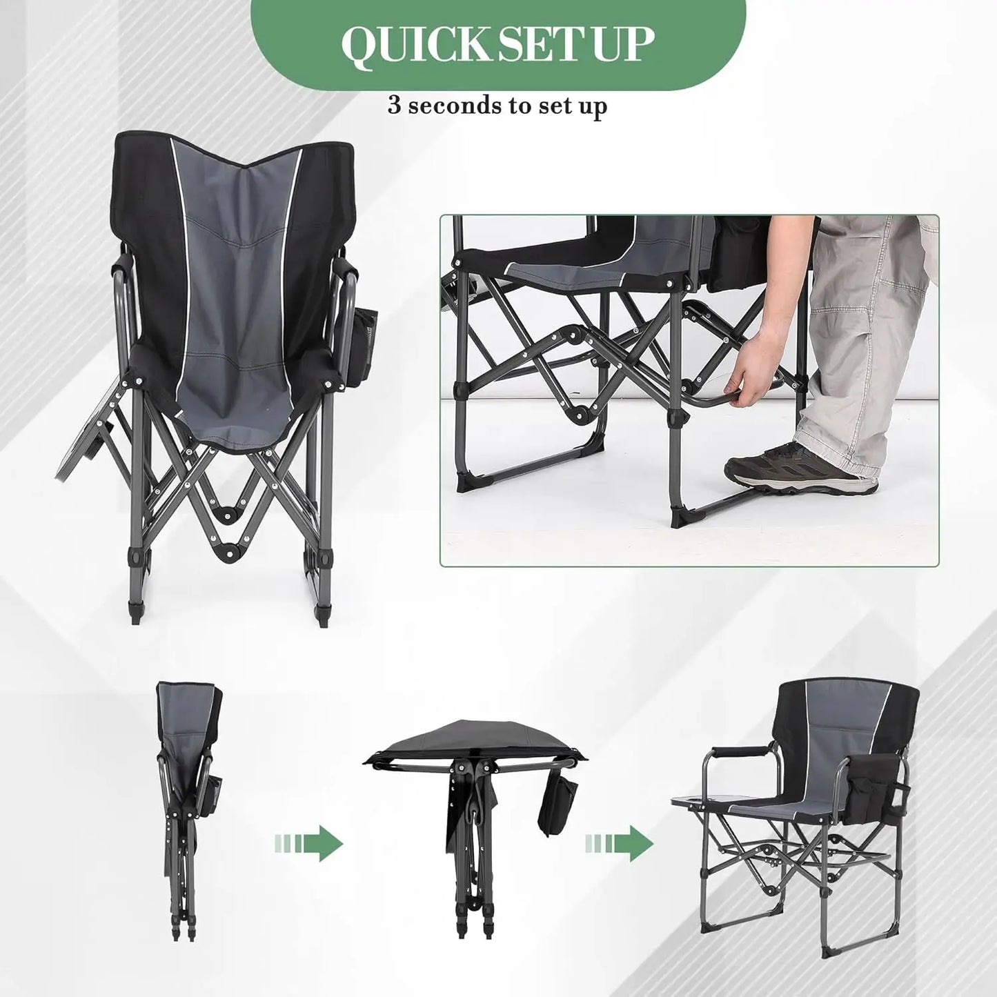 Folding Camping Chair with Side Table Pocket and Beverage Holder for Outdoors