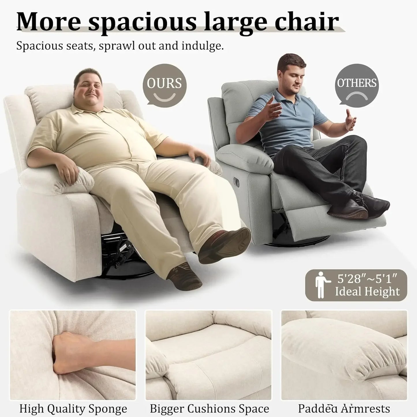 Recliner Chair Oversized Rocking Chair with Massage Heat Beige