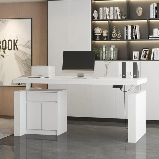 Height Adjustable Standing Desk with Drawers Electric Office Table