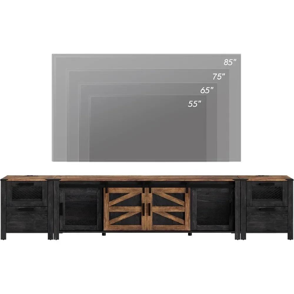 TV Stand Set for 85 inch TV with Charging Station Modern Entertainment Center