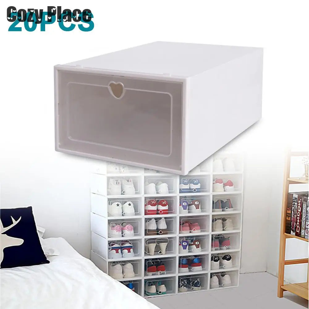 20pcs Stackable Transparent Shoe Organizer Storage Box Rack Case